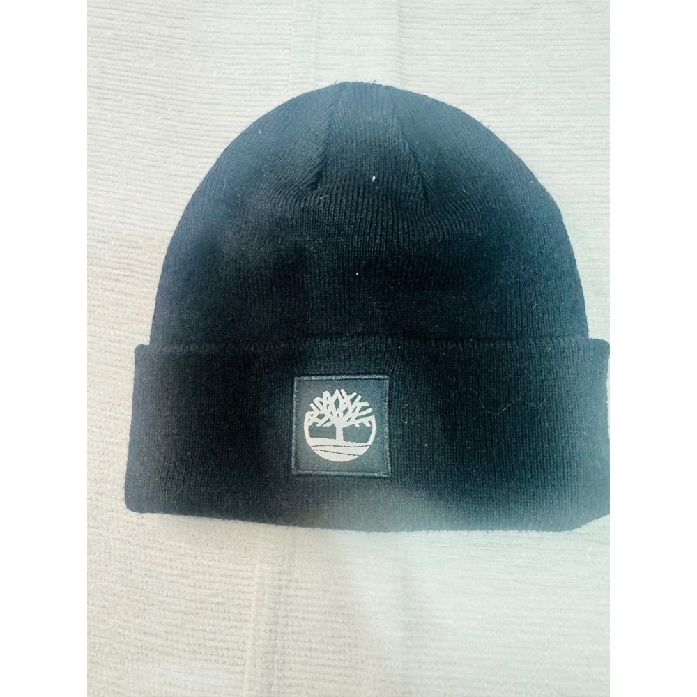 Timberland Mens Black Knit Cuffed Beanie Logo Patch Hat OS